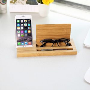 Desk Multifunctional Bamboo Phone Charging Stand Pen Holder Glasses Box for iPhone 7 Plus Samsung S8+