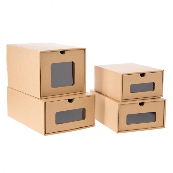 Drawer Type Kraft Shoes Collection Moving Box Transparent Shoes Box Storage Case