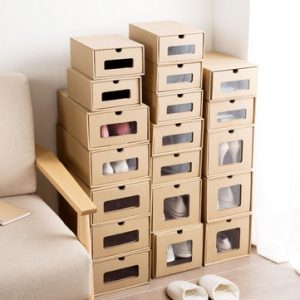 Drawer Type Kraft Shoes Collection Moving Box Transparent Shoes Box Storage Case