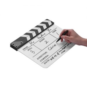 Dry Erase Acrylic Director Film Clapboard Movie TV Cut Action Scene Clapper Board Slate with Marker Pen, Color Stick, White