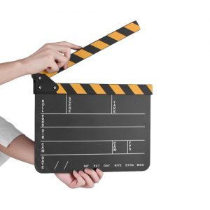 Dry Erase Acrylic Director Film Clapboard Movie TV Cut Action Scene Clapper Board Slate with Yellow/Black Stick, White