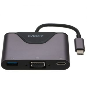 EAGET Mulifunction Type-C to C + VGA + USB 3.0 Adapter 4 in 1 Male To Female HUB Converter with PD for MacBook Notebook Laptop Computer CH06