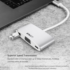 EAGET Mulifunction Type-C to C + VGA + USB 3.0 Adapter 4 in 1 Male To Female HUB Converter with PD for MacBook Notebook Laptop Computer CH12