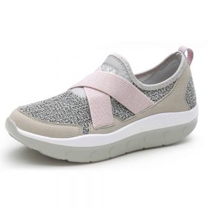 Elastic Band Slip On Rocker Sole Platform Comfortable Mesh Shoes