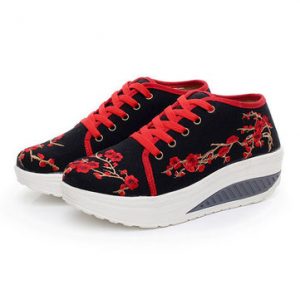 Embroidered Floral Lace Up Folkways Platform Casual Shoes