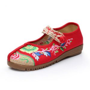 Embroidered Flower Canvas Slip On Flat Vintage Shoes