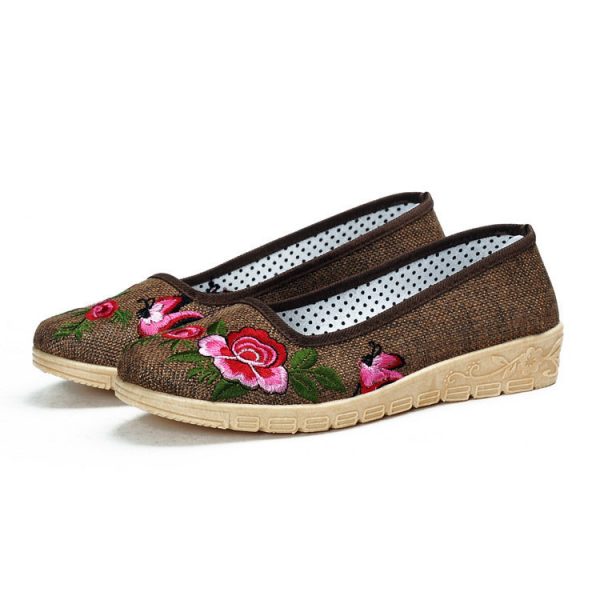 Embroidery Flower Print Canvas National Wind Slip On Flat Shoes