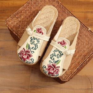 Embroidery Hollow Out Slip On Slingback Casual Flat Shoes