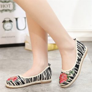 Embroidery Stripe Flower Print Flat Slip On Vintage Shoes