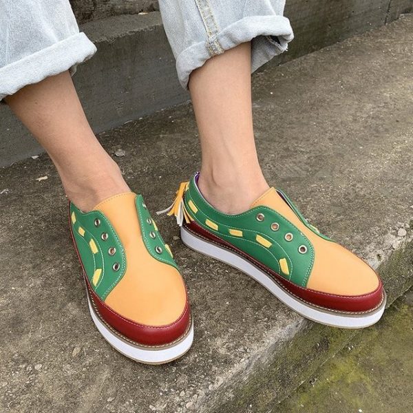 Europe And The United States Season New Thick-soled Color Breathable Tassels Lok Fu Shoes Women's Flat Sports Single Sho