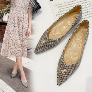 European Station Season New Houndstooth Rhinestone Flat Bottom Pointed Shallow Mouth Set Foot Women's Single Shoes