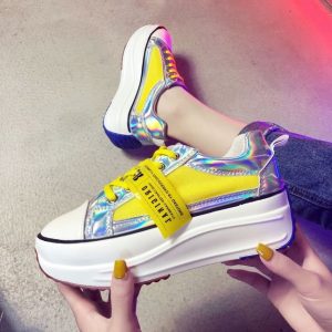 European Station Season New Laser Bright Lace Band Cake Thick Bottom Net Red Women's Shoes Casual Shoes Single Shoes