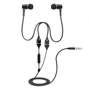 FC12 Stereo Music Headset Air Tube 3.5mm Anti-radiation Earphone In-ear Headphone Radiation Free Noise Reduction Line Control with Mic Black for Smart Phones Desktop Notebook Tablet PC