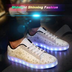 Fashion Fluorescent Stars Pattern USB Rechargeable 7 Colors LED Light Up Sneakers Shoes for Unisex