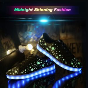 Fashion Fluorescent Stars Pattern USB Rechargeable 7 Colors LED Light Up Sneakers Shoes for Unisex