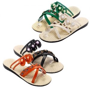 Fashion Women Flat Sandals Flower Beading Cross Woven Strap Flat Shoes