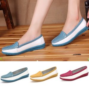 Fashion Women Flats Round Toe Slip-On Color Block Skidproof Loafers Casual Shoes