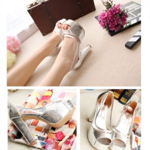 Fashion Women Summer High Heels Peep Toe Platform Sole Thin Shoes Pumps Silver