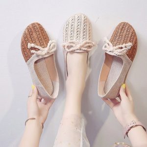 Fisherman's Shoes Season Student Female One Foot Squatting Breathable Canvas Hollow Versatile Flat Peas Shoes