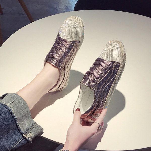 Flat Bottom Platform With Rhinestone Sequin Casual Shoes Female New Large Size Loafers