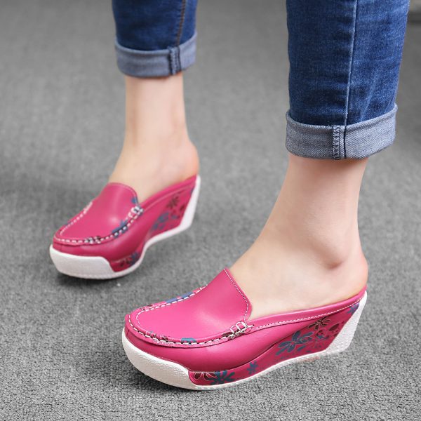 Floral Platform Backless Slip On Casual Shoes