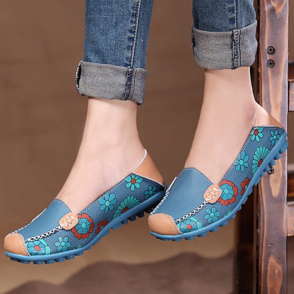 Floral Print Color Matching Soft Comfortable Slip On Flat Shoes