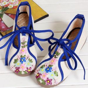 Floral Print Embroidery Flat Lace Up Soft Shoes