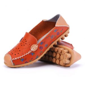 Floral Print Hollow Out Breathable Color Match Casual Slip On Flat Shoes