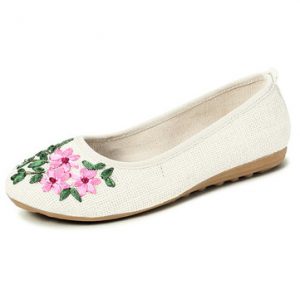 Flower Leaf Flax Breathable Vintage Light National Wind Slip On Flat Shoes