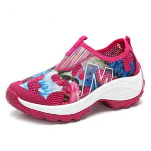 Flower Mesh Breathable Platform Rocker Sole Casual Shoes