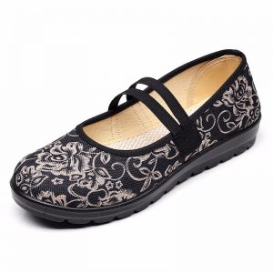 Flower Pattern Cloth Elastic Band Slip On Old Peking Flat Shoes