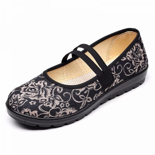 Flower Pattern Cloth Elastic Band Slip On Old Peking Flat Shoes