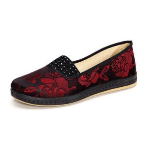 Flower Pattern Vintage Slip On Flat Shoes For Women