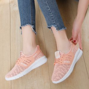 Flying Woven Sports Shoes Season New Student Running Shoes Casual Pink Hole Breathable Women's Shoes