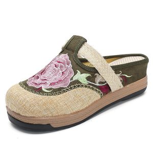 Folkways Embroidered Floral Casual Backleass Flat Shoes