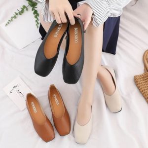 Four Seasons Single Shoes Female Head Shallow Mouth Simple Wild Peas Shoes A Pedal Set Foot Flat Casual Comfortable Gran