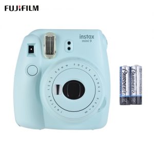 Fujifilm Instax Mini 9 Instant Camera Film Cam with Selfie Mirror 2pcs Battery, Ice Blue