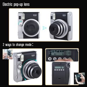 Fujifilm Instax Mini 90 Neo Classic Instant Camera Photo Film Cam w/ LCD Screen Support Macro Photography Double Exposure B Shutter Timed Selfie w/ Flash 2 Shutter