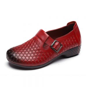 Geniune Leather Hook Loop PatternVintage Casual Flat Shoes