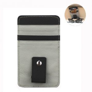 Genuine Leather Car Sun Visor Glasses Clip Multi-functional Card Holder For Men