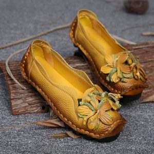 Genuine Leather Handmade Flower Loafers Soft Flat Casual Shoes