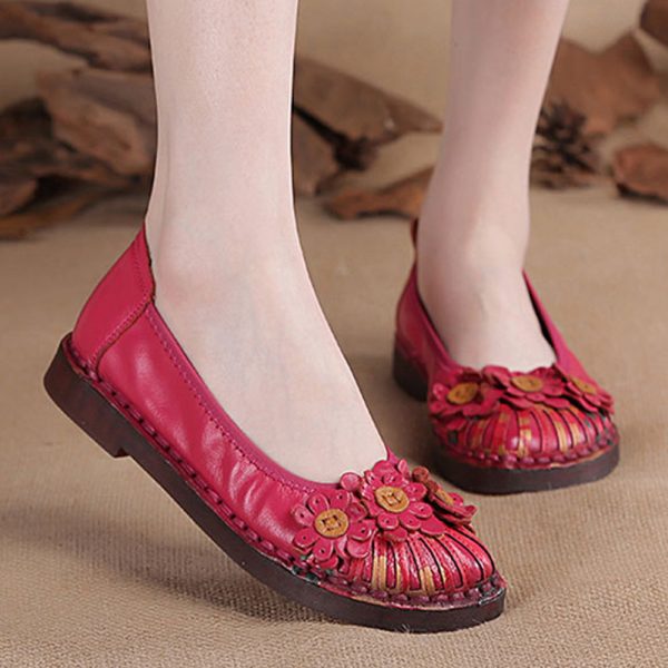 Genuine Leather Handmade Stitching Retro Slip Resistant Flat Shoes