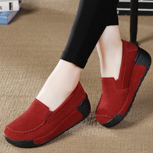 Genuine Leather Platform Slip On Shoes