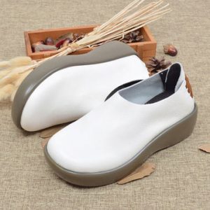 Genuine Leather Slip On Platform Retro Round Toe Flat Shoes