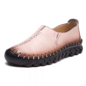 Genuine Leather Women Stitching Soft Flat Shoes