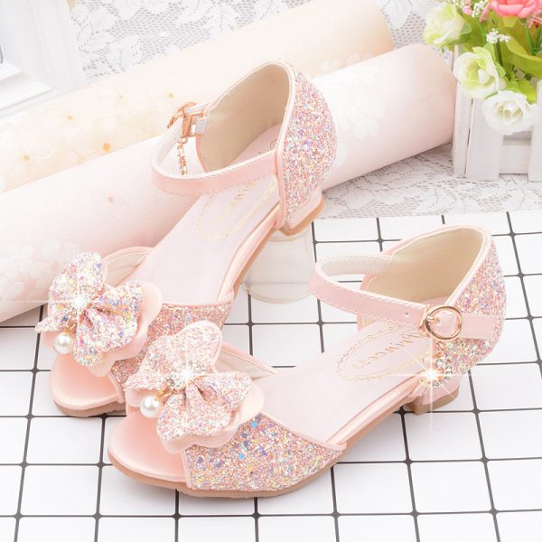 Girls Bling Bowknot Decor Frozenly Elsa Princess Peep Toe Dancing Shoes