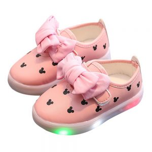 Girls Bowknot Decor Hook Loop LED Sole Lovely Casual Shoes