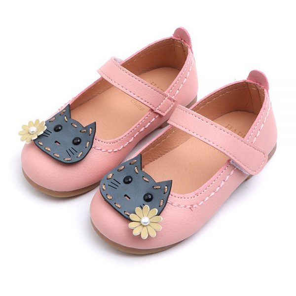 Girls Cartoon Cat Decor Hook Loop Lovely Mary Jane Shoes