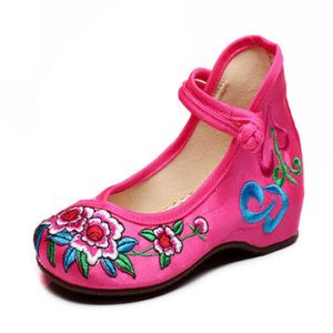 Girls Flower Chinese Silk Embroidered Casual Footwear Flat Dancing Shoes