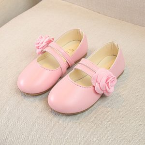 Girls Flower Decor Solid Color Hook Loop Dancing Flat Shoes